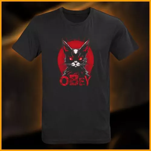 Obey Cat T-Shirt, schwarz