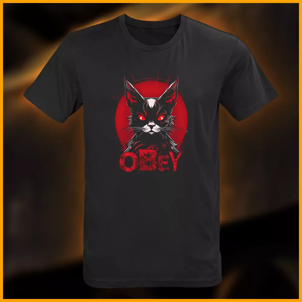 Obey Cat T-Shirt, schwarz